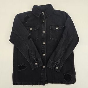 Forever 21 Charcoal Distressed Jean Jacket
